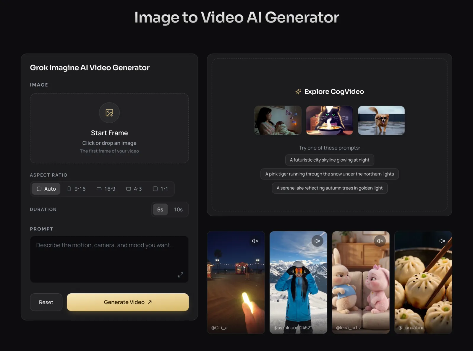 Grok Imagine image to video generator on CogVideo