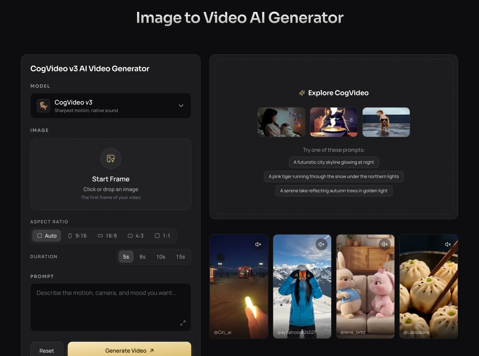 The image to video workbench on CogVideo